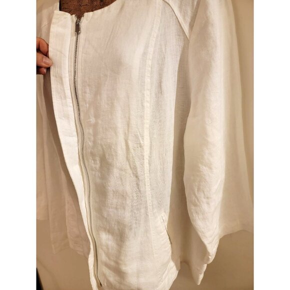 Chico's Alabaster 3/4 Sleeve Front Zip Linen Modern Shirt Jacket Size 3 USA 18 - Picture 6 of 14